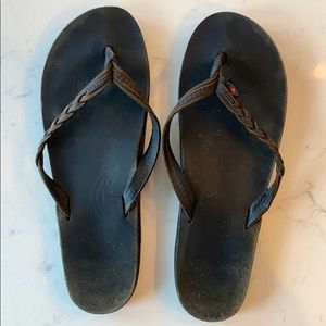 Rainbow black flip flops